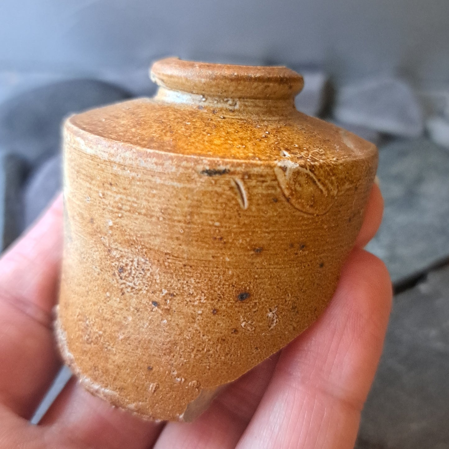 Antique Stoneware Inkwell Fragment