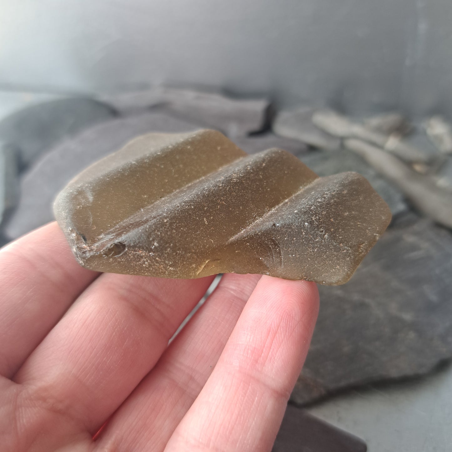 Large Smokey Grey-Tan Glass Shard with Distinctive Ridges