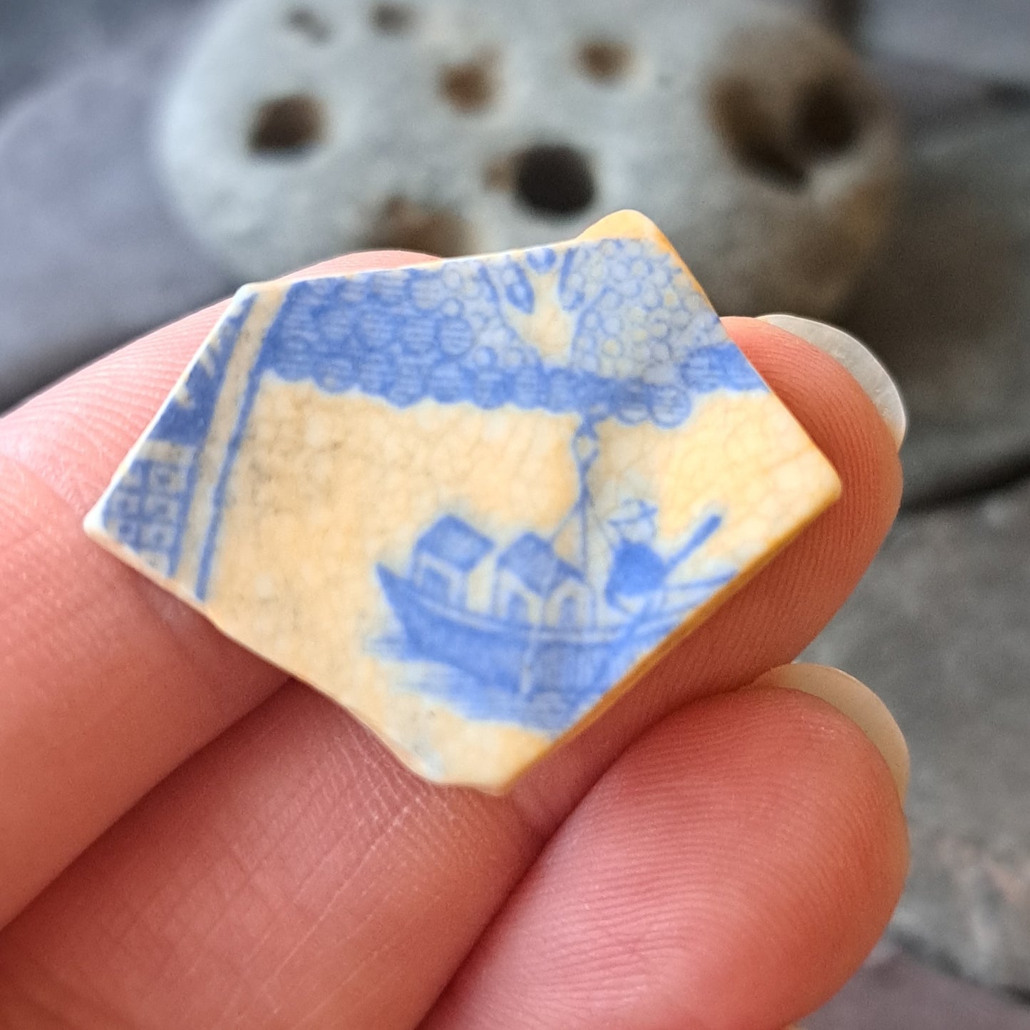 Blue Willow Pottery Shard - Person in a Boat