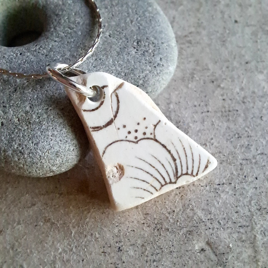 Peekaboo Peony - Sea Pottery Pendant