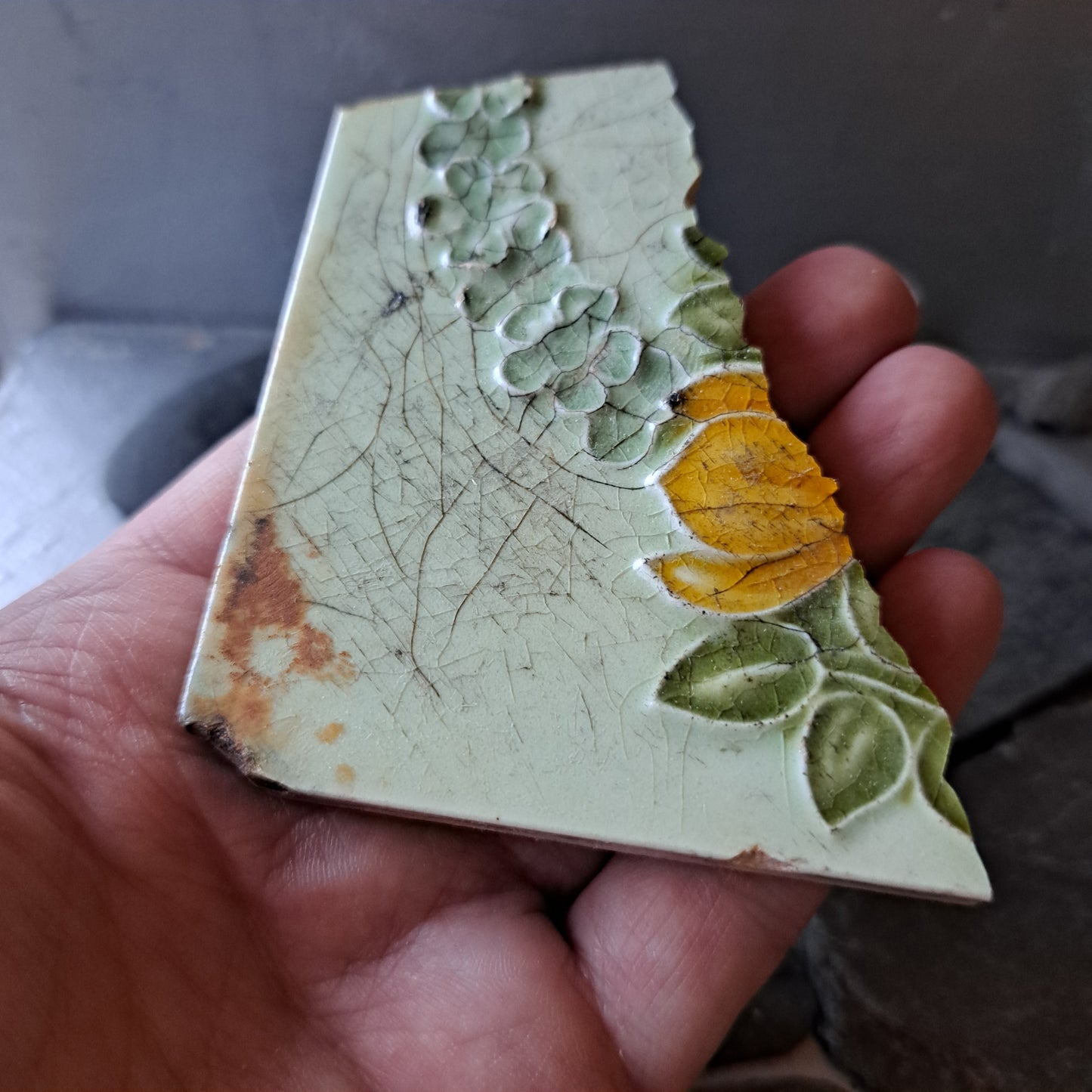 Rustic Glazed Tile Pair - Robin Egg Blue with Floral Detail