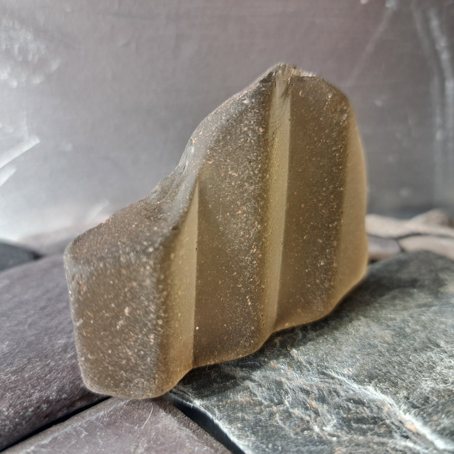Large Smokey Grey-Tan Glass Shard with Distinctive Ridges
