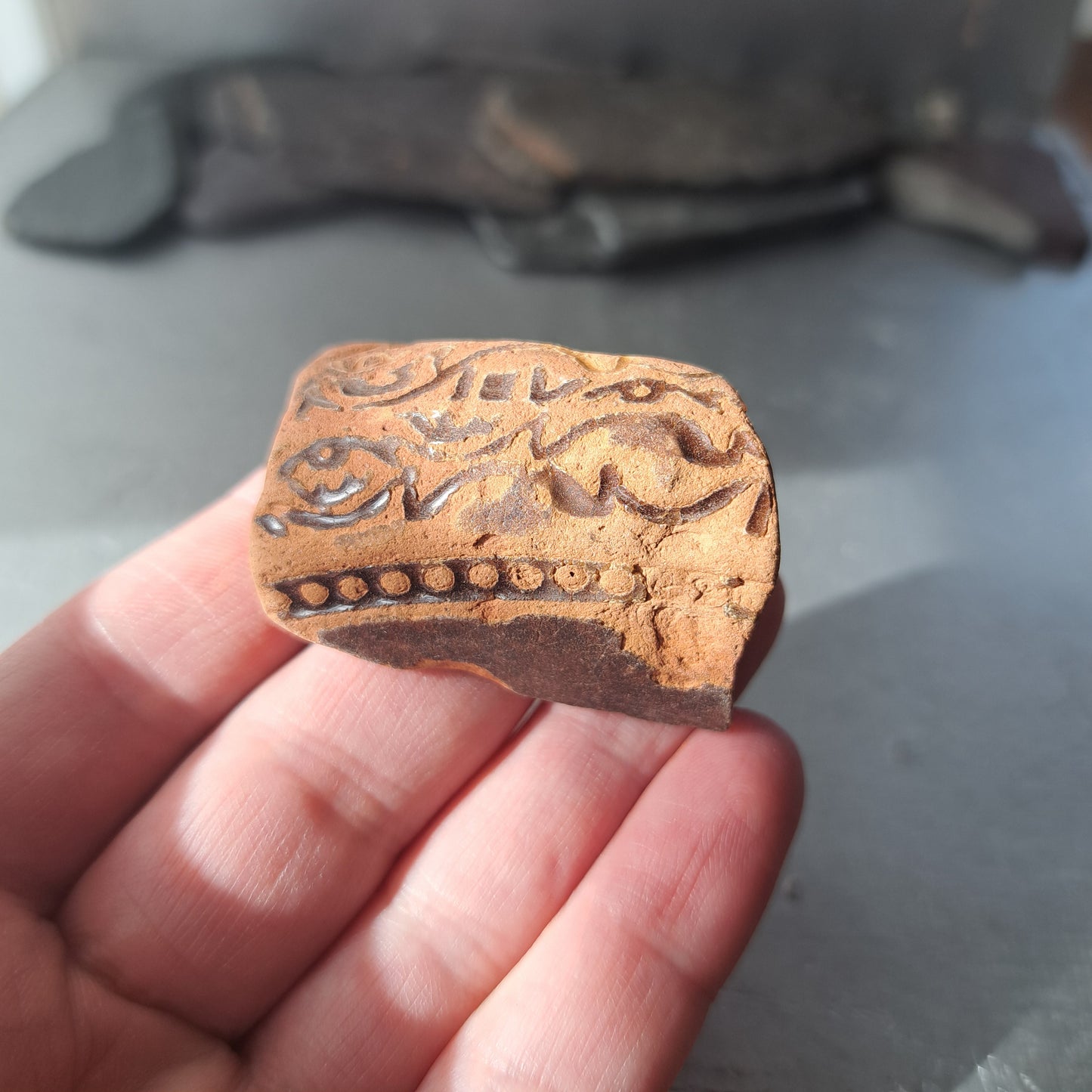 Chunky Ceramic Fragment with Ancient Carving Texture
