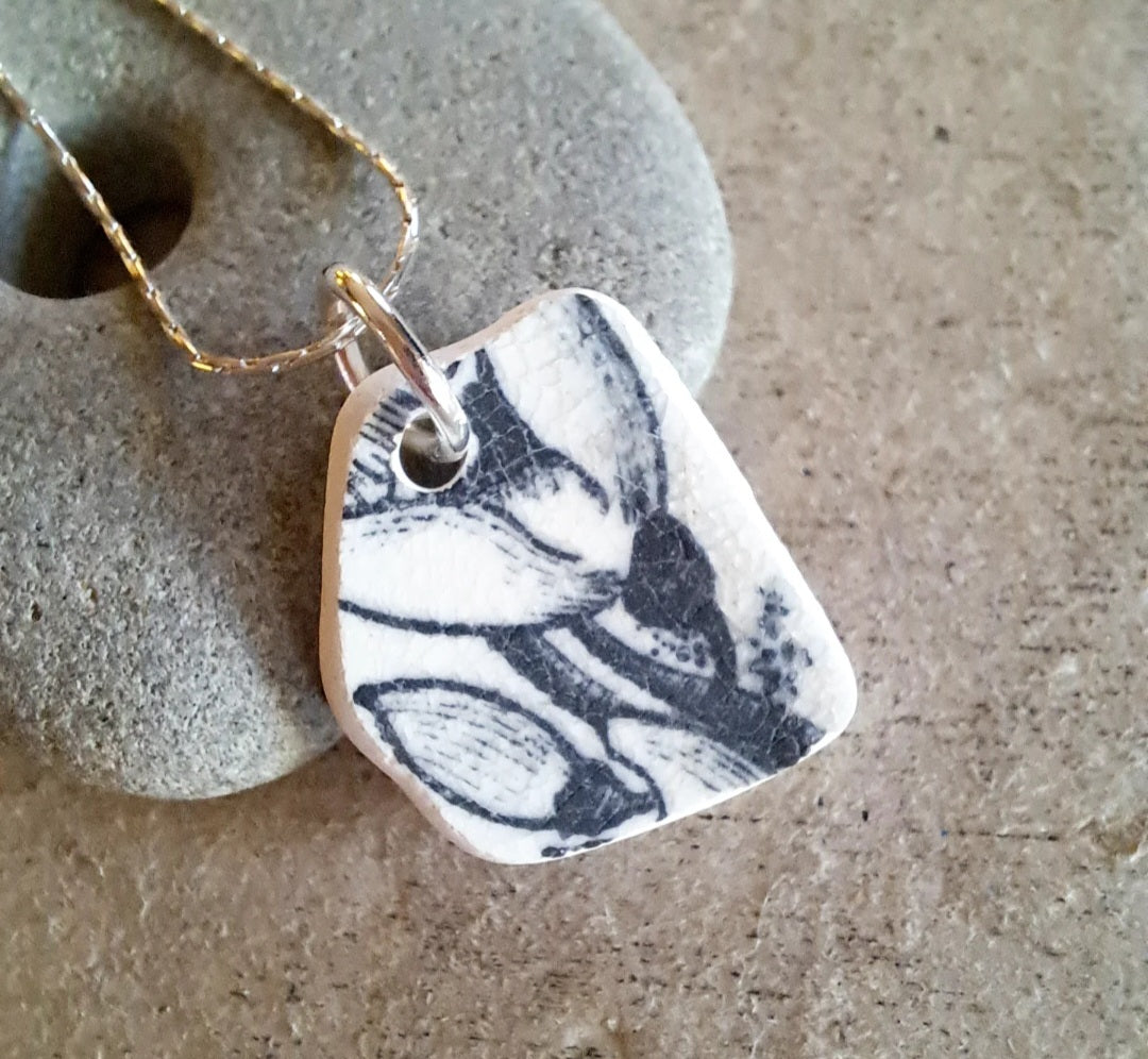 Black Blooms - Sea Pottery Pendant