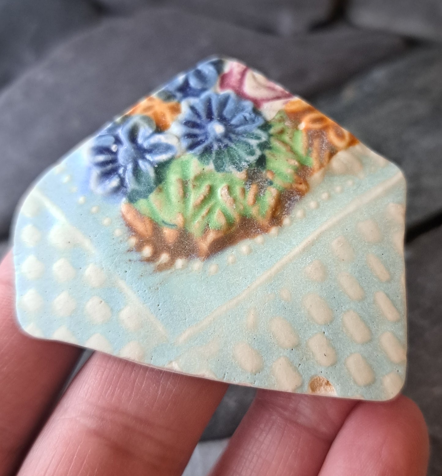Large Multi-Colored Shard with Basket Texture and Floral Design