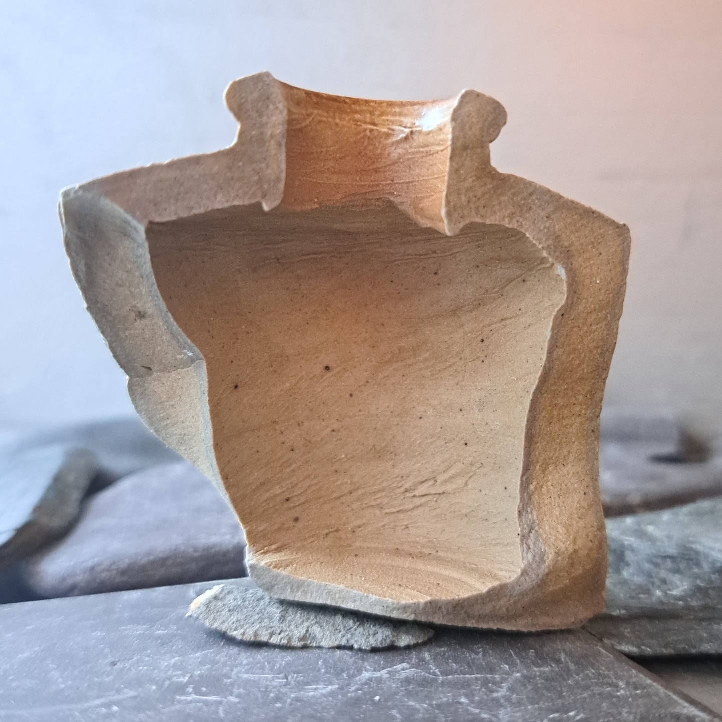 Antique Stoneware Inkwell Fragment