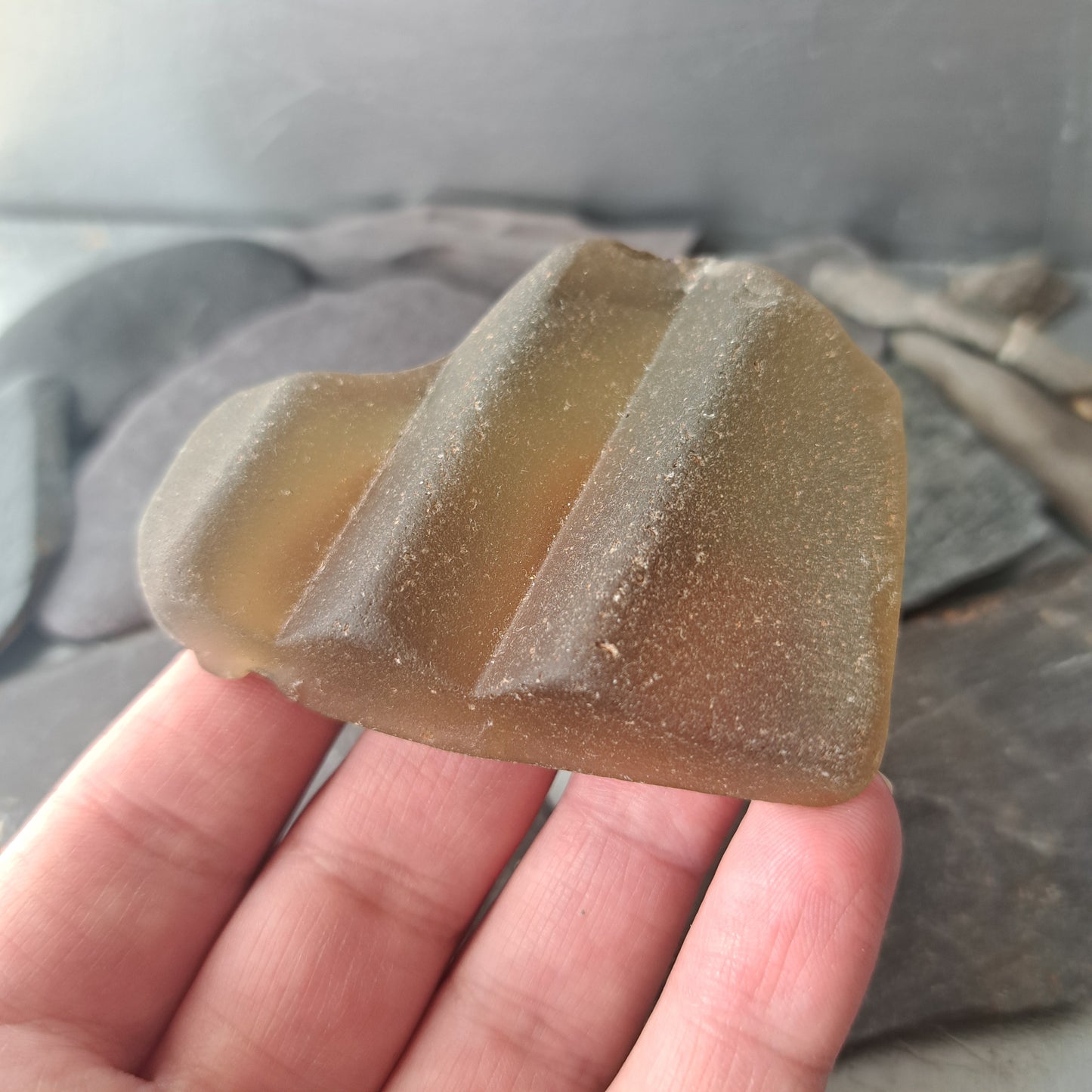 Large Smokey Grey-Tan Glass Shard with Distinctive Ridges