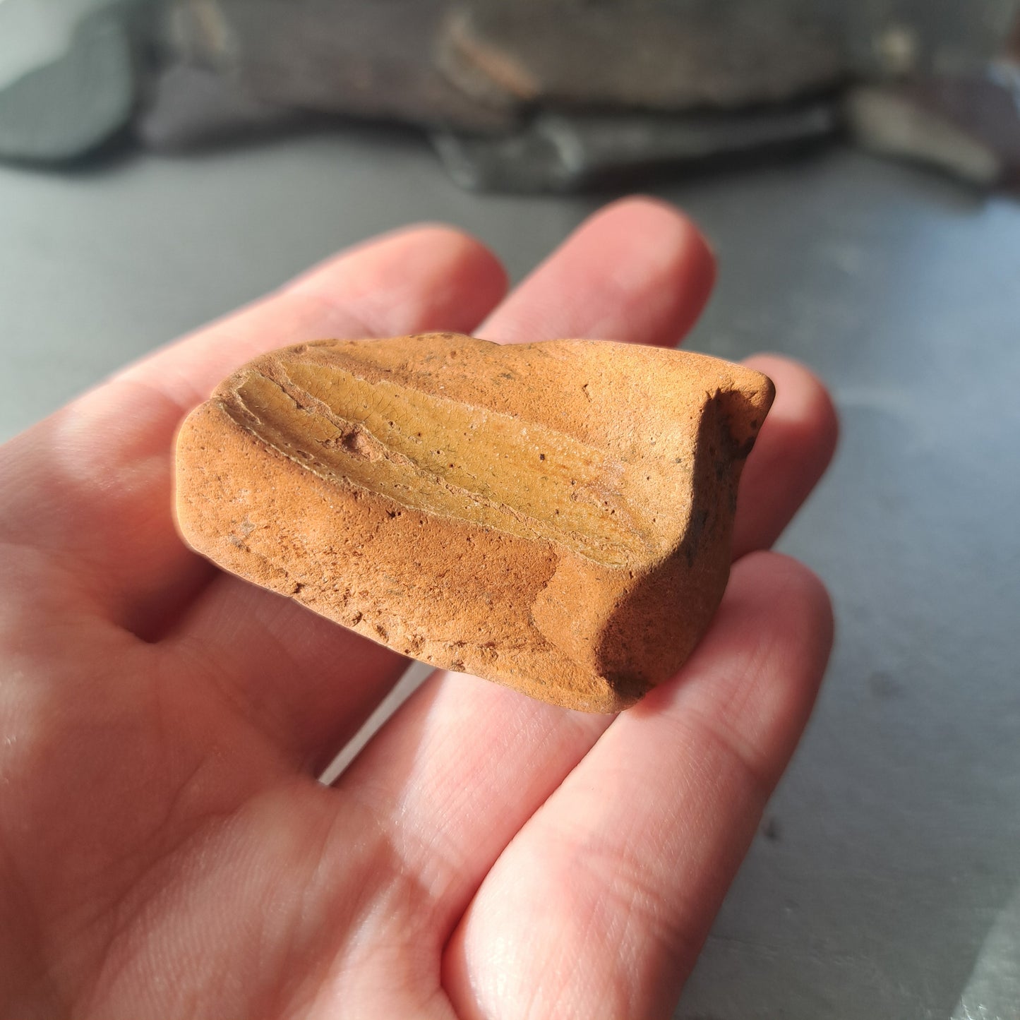 Chunky Ceramic Fragment with Ancient Carving Texture