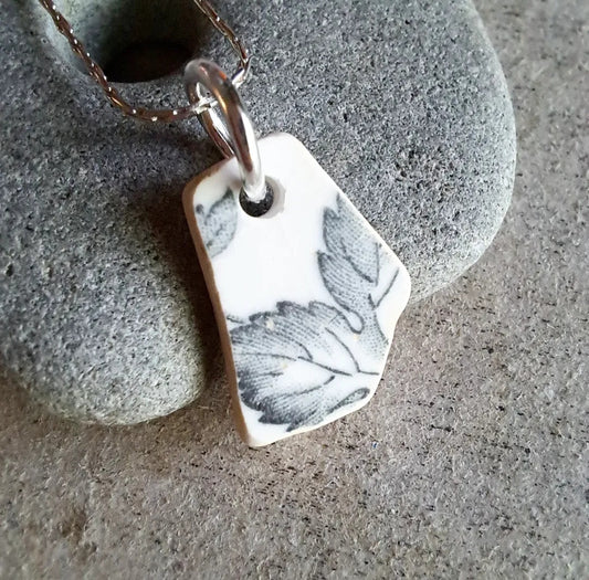 Charcoal Leaf - Sea Pottery Pendant
