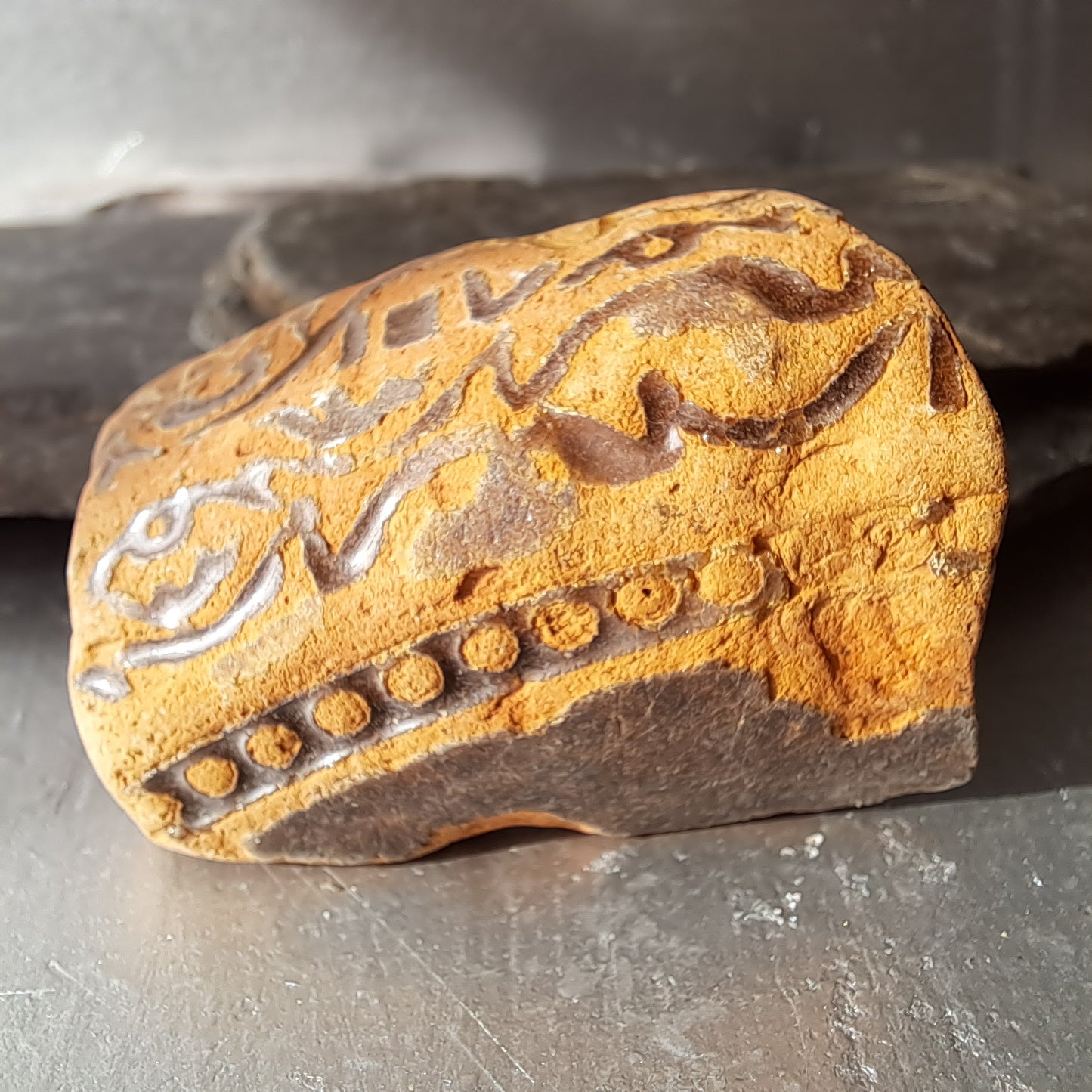 Chunky Ceramic Fragment with Ancient Carving Texture
