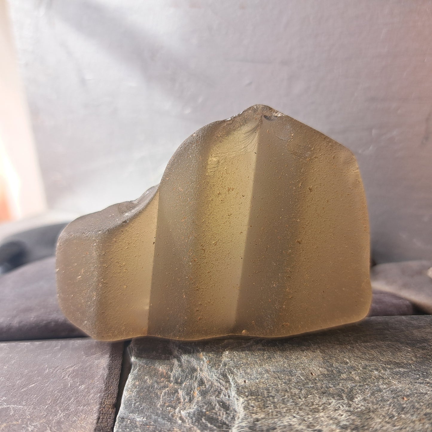 Large Smokey Grey-Tan Glass Shard with Distinctive Ridges