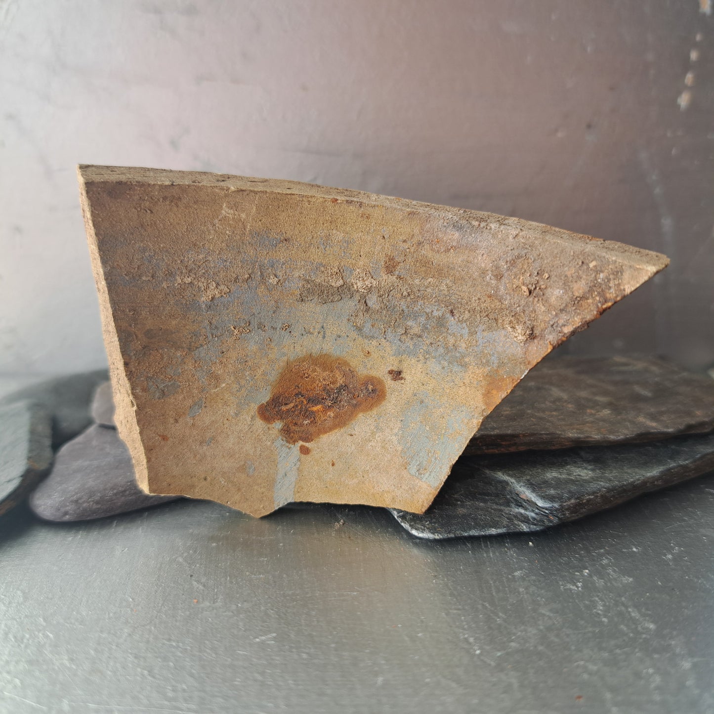 Rustic Blue-Patina Shard with Floral Embossing