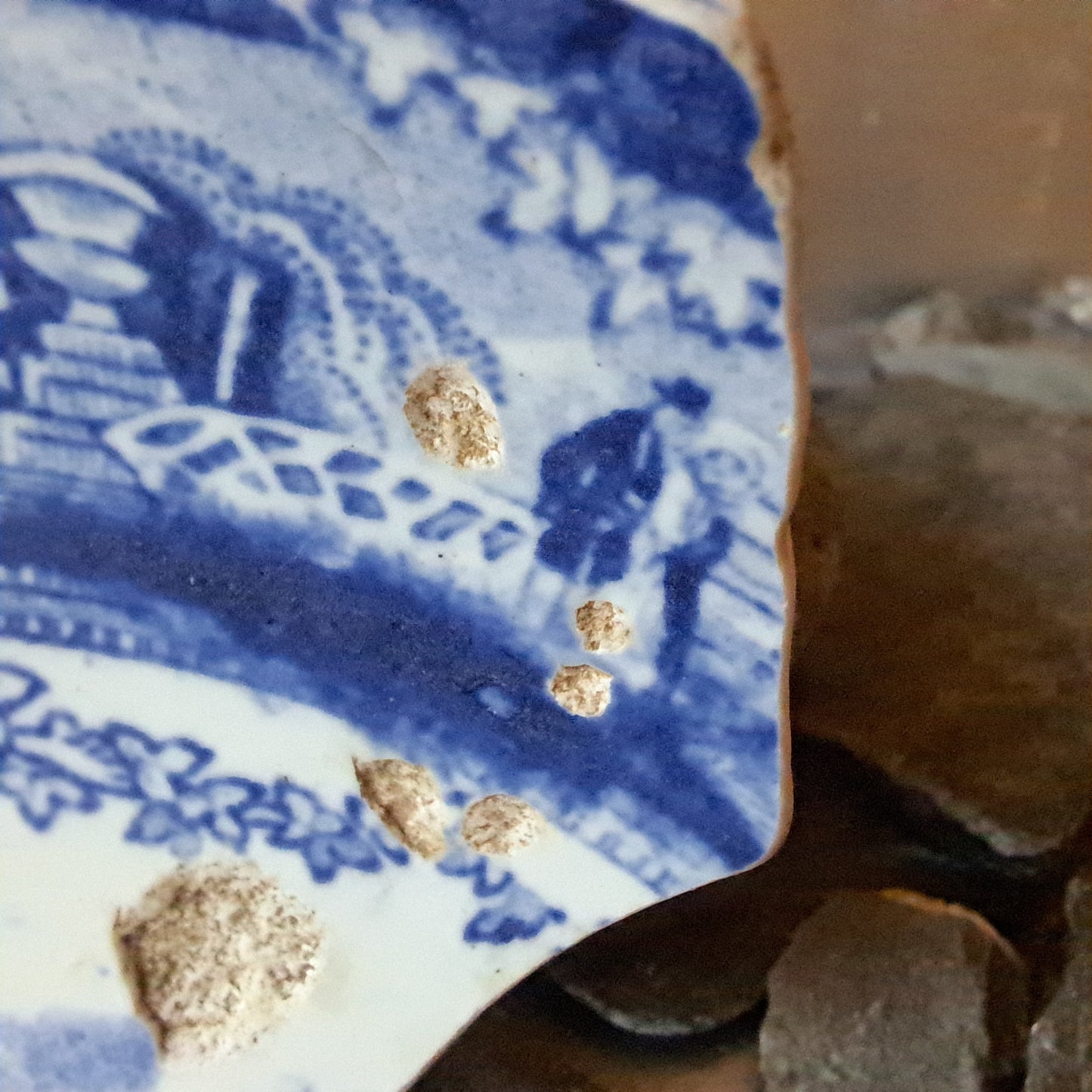 Large Blue and White Pottery Shard with Embracing Couple