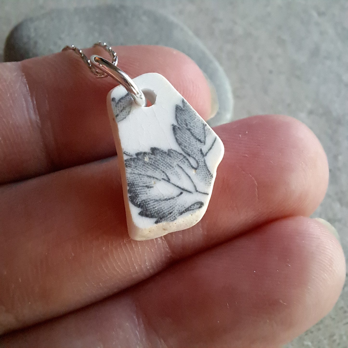 Charcoal Leaf - Sea Pottery Pendant