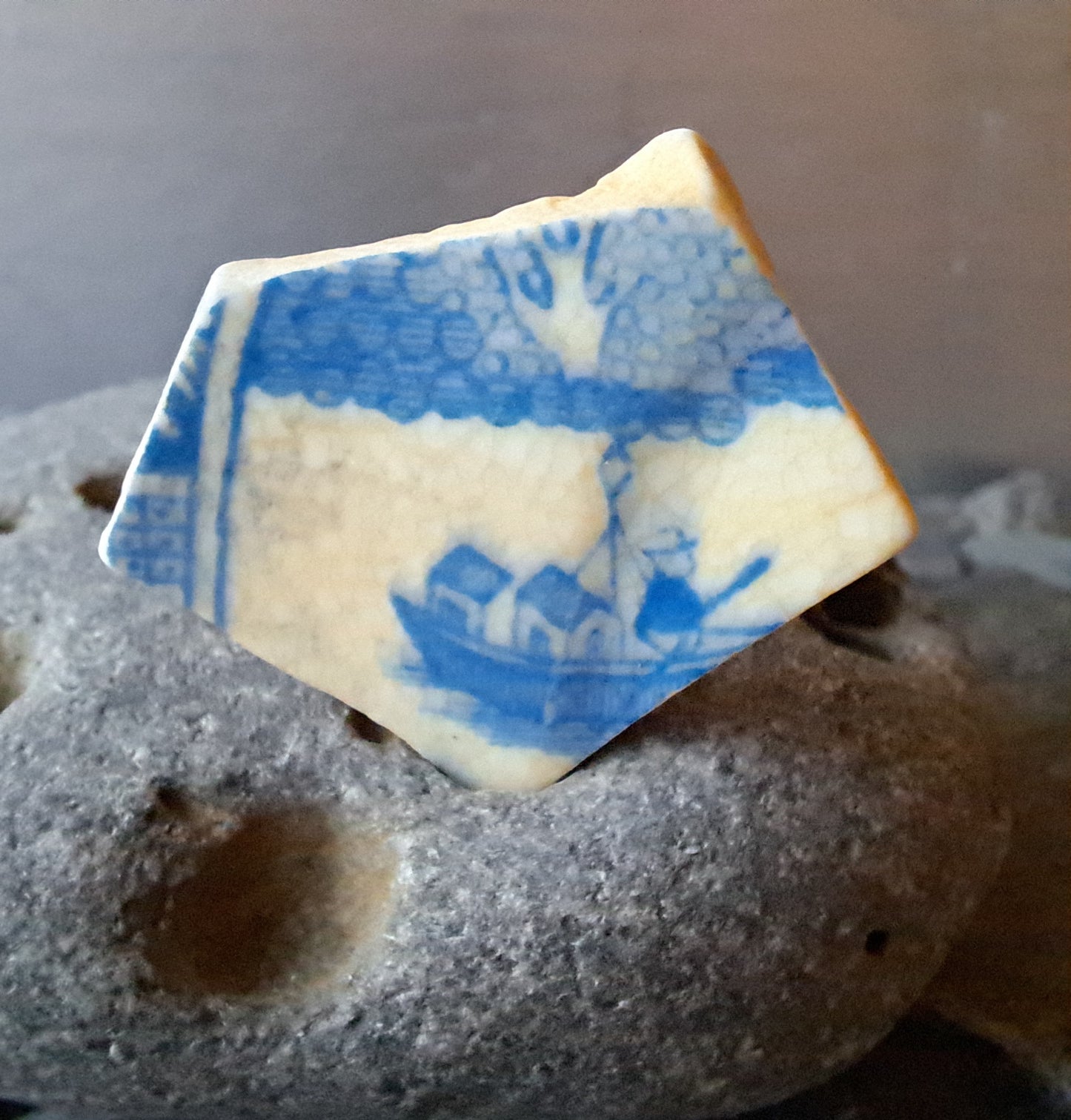 Blue Willow Pottery Shard - Person in a Boat